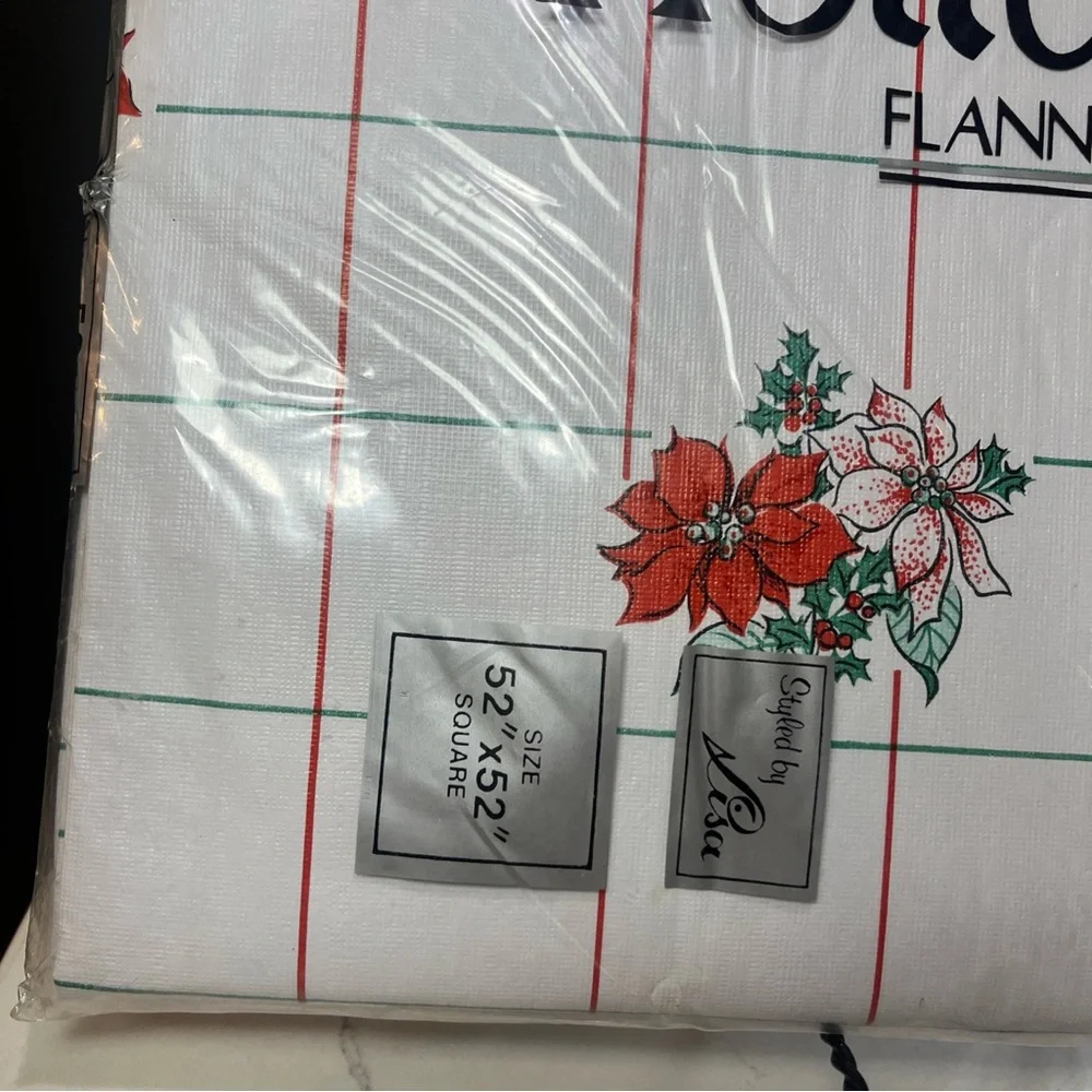 Vintage Holiday Flannelback Tablecloth “Styled by Lisa” 52 x 52, Christmas NWT
